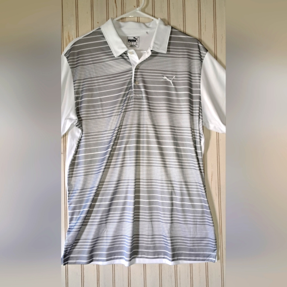 Men's Puma Golf Shirt Mattr Track Polo Grey-White Size Large Sportswear Leisure